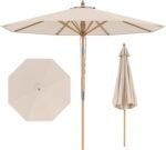 FANTASK Sombrilla Plegable 270 cm Bambú 30° Inclinación Tejido Poliéster Beige