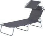 Outsunny Tumbona Plegable 187 × 58 cm 4 Posiciones Reposacabezas Toldo Gris Oxford