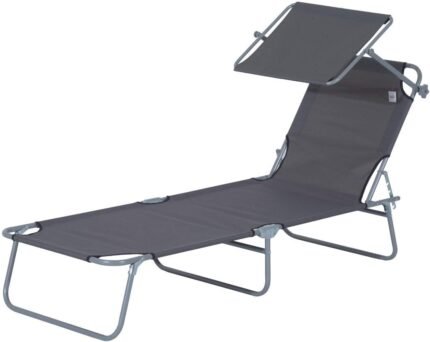 Outsunny Tumbona Plegable 187 × 58 cm 4 Posiciones Reposacabezas Toldo Gris Oxford