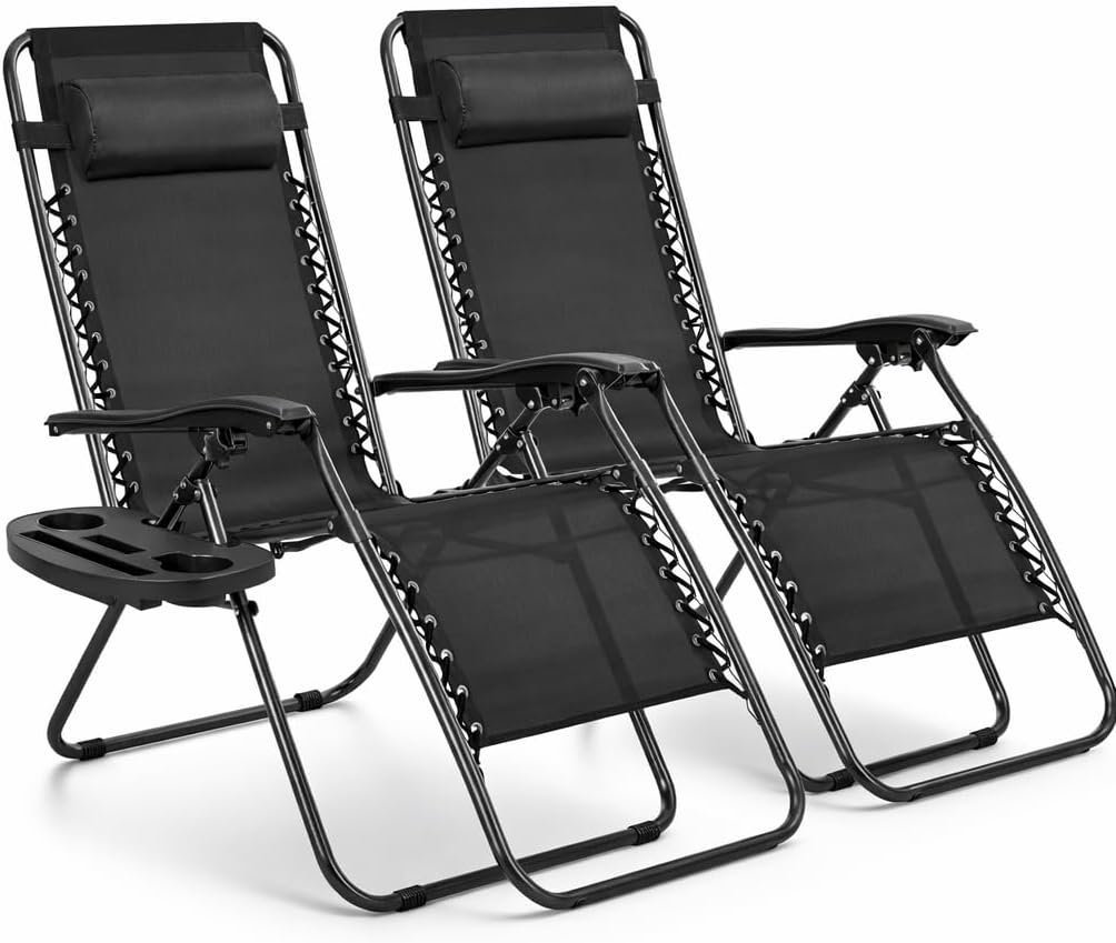 T-LoVendo Pack de 2 tumbonas plegables Zero Gravity con portavasos