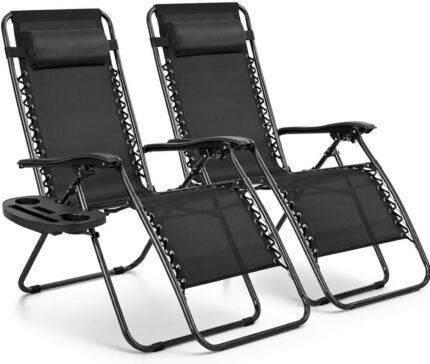 T-LoVendo Pack de 2 tumbonas plegables Zero Gravity con reposacabezas y portavasos