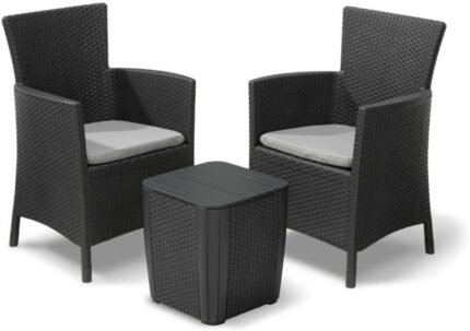 Keter Iowa Set de 3 Piezas para Balcón con Mesa de Almacenaje