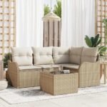 vidaXL Set Sofá Jardín 5 Piezas Polirratán Beige Cojines 4 Personas - vista 4