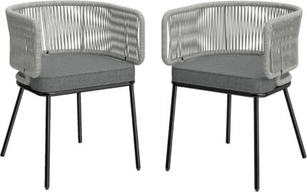 Outsunny Juego 2 Sillones Jardín Cuerda Resina Cojines Extraíbles Gris Acero