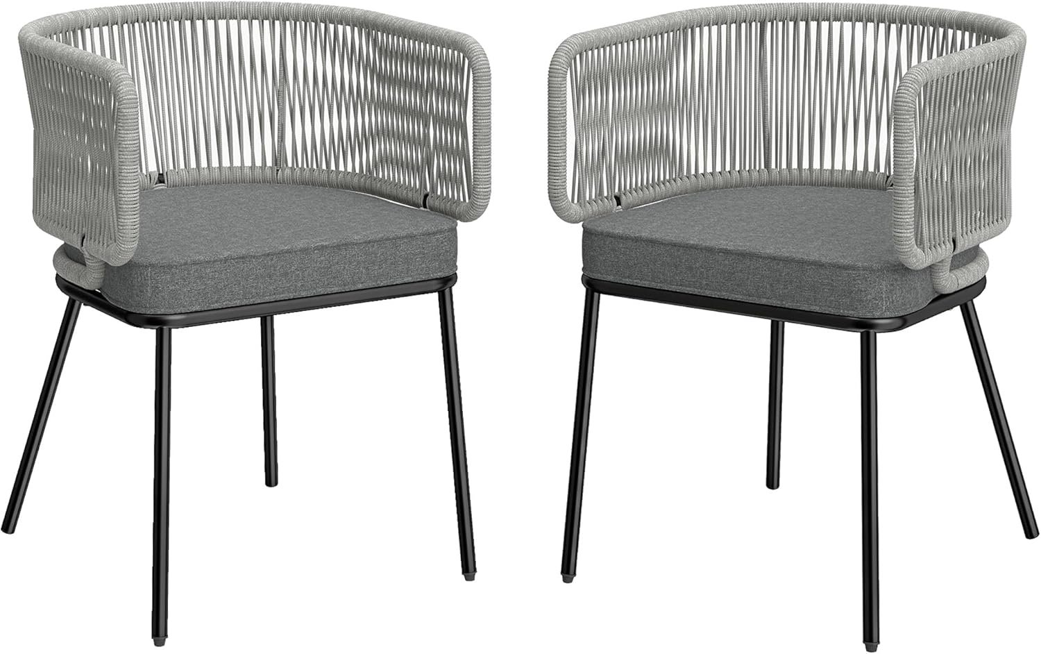 Outsunny Juego 2 Sillones Jardín Cuerda Resina Cojines Extraíbles Gris Acero