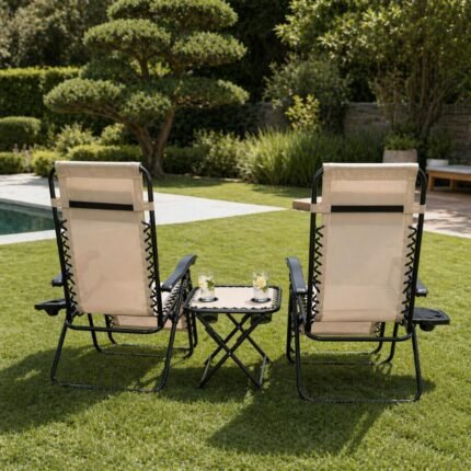 T-LoVendo Pack de 2 tumbonas plegables Zero Gravity con reposacabezas y portavasos - vista 2
