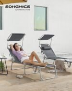 SONGMICS Tumbona Plegable 193 × 53 × 29 cm Reposacabezas Respaldo 4 Posiciones Gris - vista 3