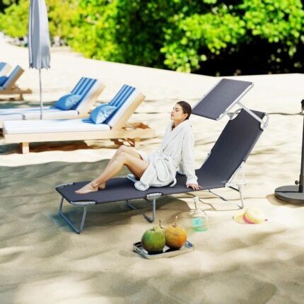 Outsunny Tumbona Plegable 187 × 58 cm Toldo Ajustable 4 Posiciones Gris - vista 4
