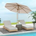 FANTASK Sombrilla Plegable 270 cm Bambú 30° Inclinación Tejido Poliéster Beige - vista 2
