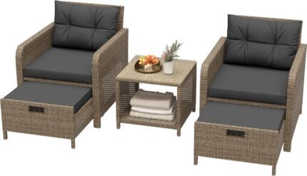 Set de balcón de 5 piezas con 2 sillas