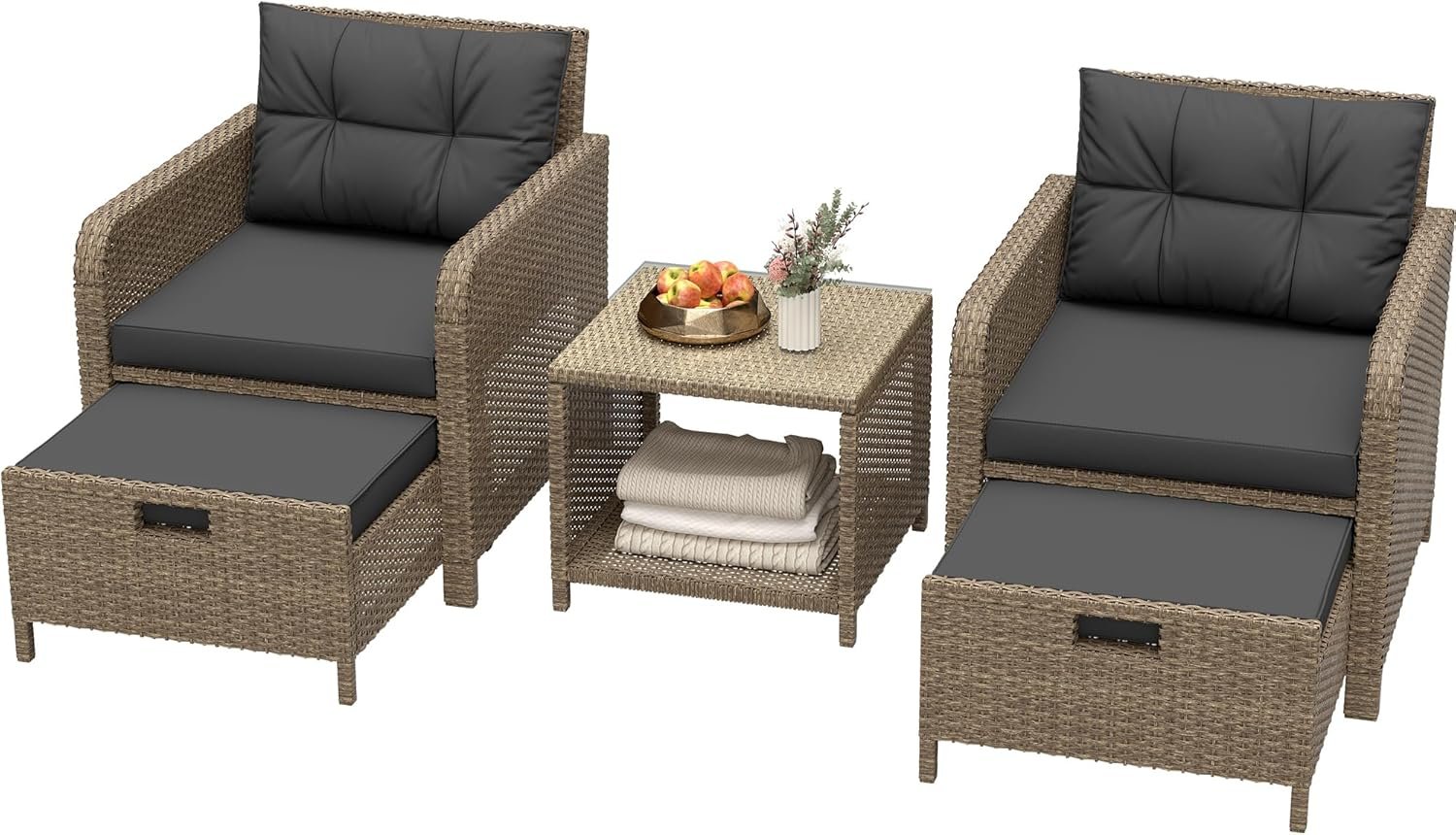 Set de balcón de 5 piezas con 2 sillas