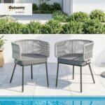 Outsunny Juego 2 Sillones Jardín Cuerda Resina Cojines Extraíbles Gris Acero - vista 3