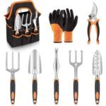 Set Attrezzi da Giardino 8 Pezzi con Guanti e Borsa Porta Attrezzi