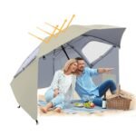 Ombrellone da Spiaggia Rotondo 210 cm UV 50+ Kaki – Struttura Inox, Ventilazione, Picchetto Incluso